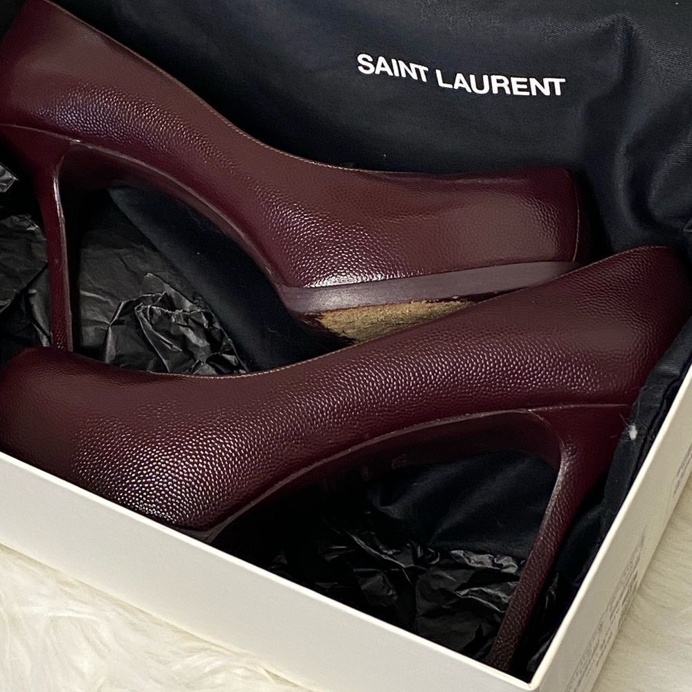 Yves Saint Laurent Tribtoo 80 Burgundy Leather Platform Stilettos